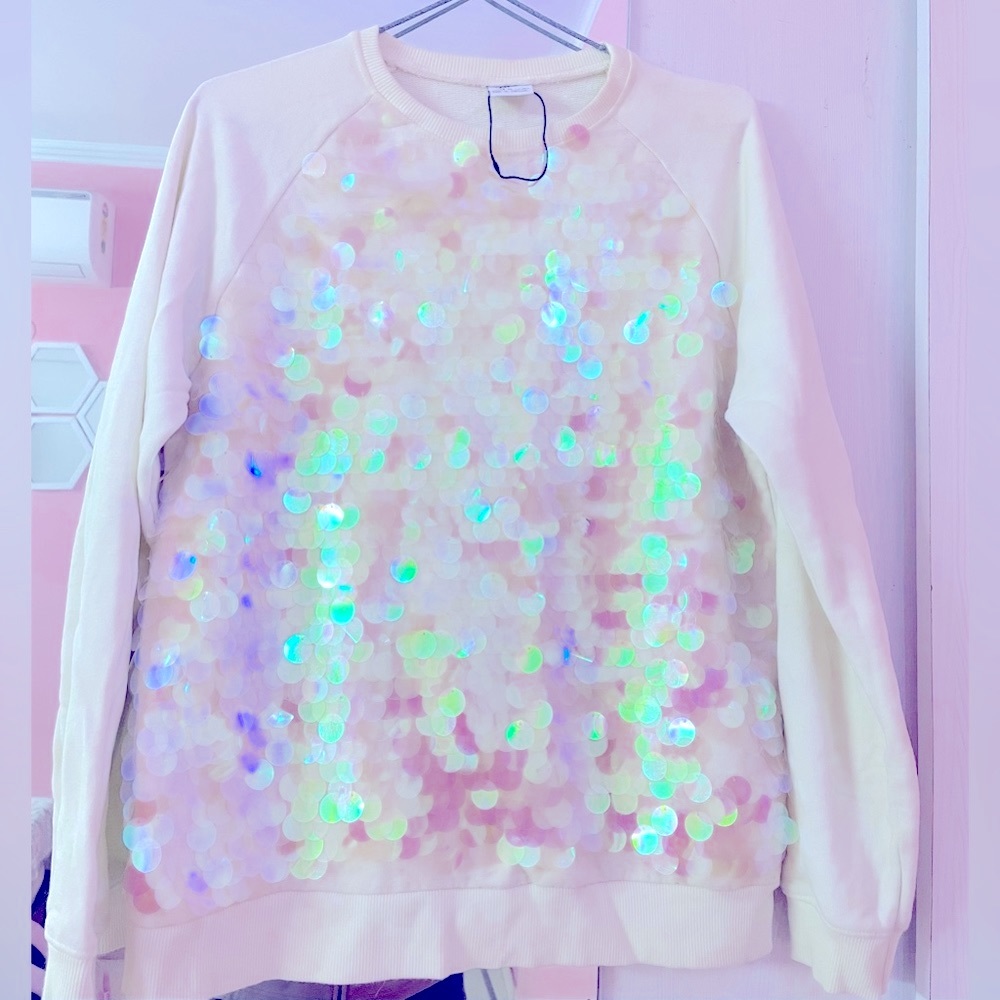 Embellished Zara Sweatshirt for 13-14 years old girls, in off white cream colour - Picture 1 of 6